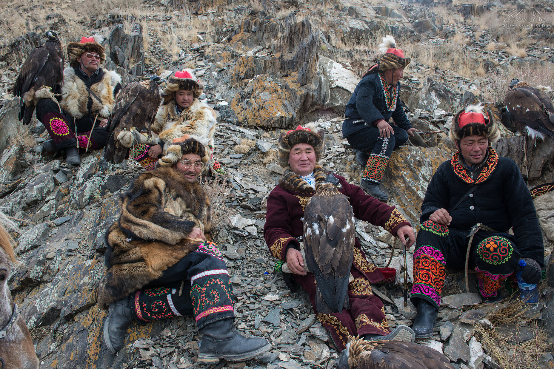 Ulgii - Golden Eagle Festival - Eagle hunters The eagle hunters take a break between the competions at the festival. Stefan Cruysberghs